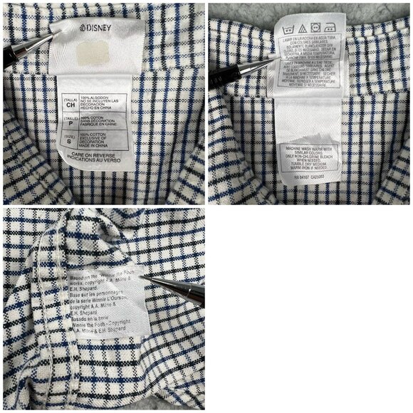 Disney Eeyore Shirt Mens Small White Blue Check Button Up Down Winnie The Pooh 2 - Picture 10 of 12